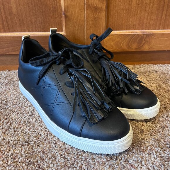 Heather's Closet Black Faux Leather Fringe Sneakers - Picture 1 of 5